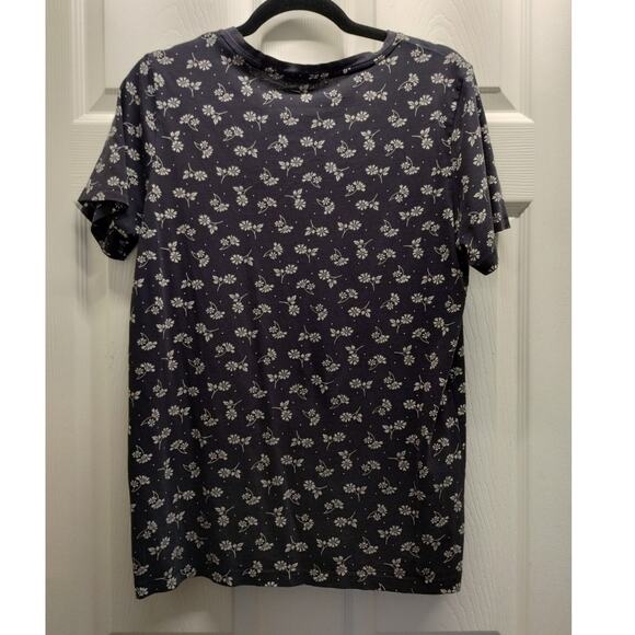 Lands' End Women's Size M/T (10-12) Navy Blue White Floral V-Neck Relaxed Tee - Picture 3 of 5